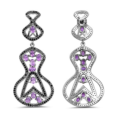5.30 Carat Genuine Amethyst and Black Spinel .925 Sterling Silver Earrings on sale at MyriadMart