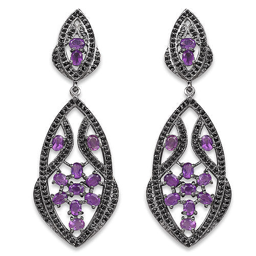 5.74 Carat Genuine Amethyst and Black Spinel .925 Sterling Silver Earrings on sale at MyriadMart