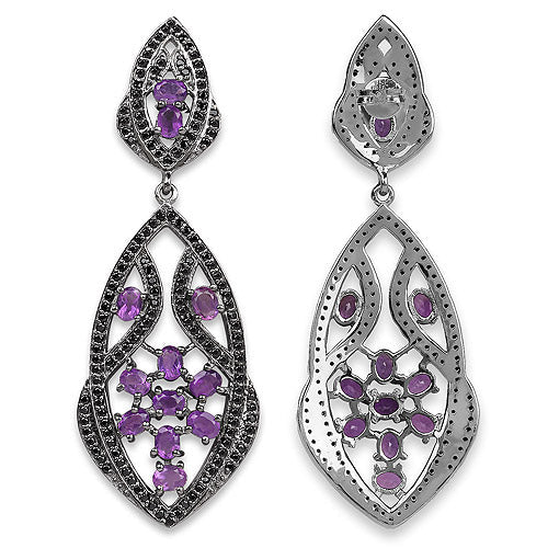 5.74 Carat Genuine Amethyst and Black Spinel .925 Sterling Silver Earrings on sale at MyriadMart