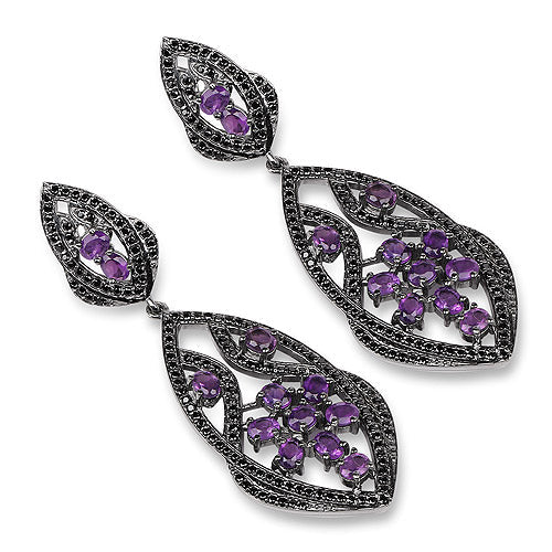 5.74 Carat Genuine Amethyst and Black Spinel .925 Sterling Silver Earrings on sale at MyriadMart