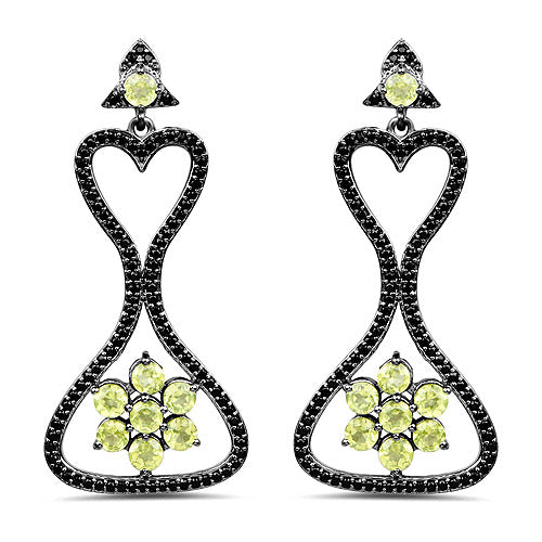6.93 Carat Genuine Peridot and Black Spinel .925 Sterling Silver Earrings on sale at MyriadMart