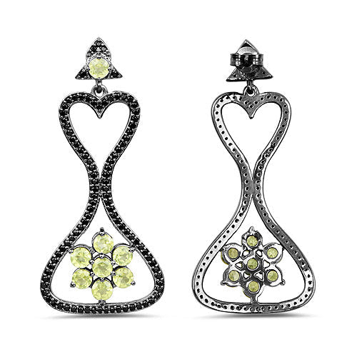 6.93 Carat Genuine Peridot and Black Spinel .925 Sterling Silver Earrings on sale at MyriadMart