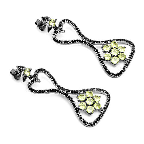 6.93 Carat Genuine Peridot and Black Spinel .925 Sterling Silver Earrings on sale at MyriadMart