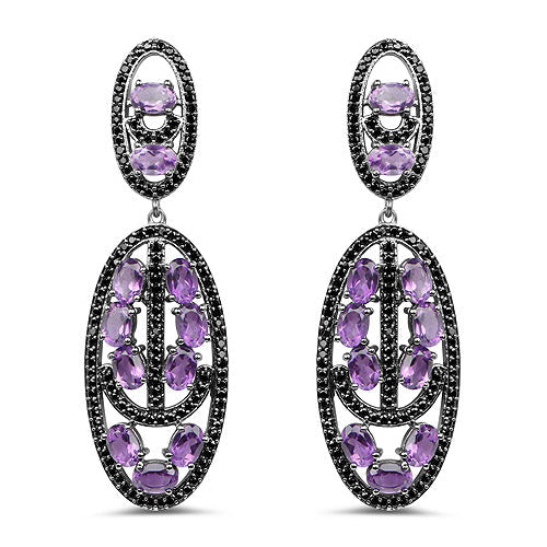 12.45 Carat Genuine Amethyst and Black Spinel .925 Sterling Silver Earrings on sale at MyriadMart