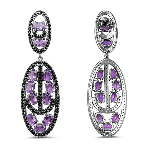12.45 Carat Genuine Amethyst and Black Spinel .925 Sterling Silver Earrings on sale at MyriadMart