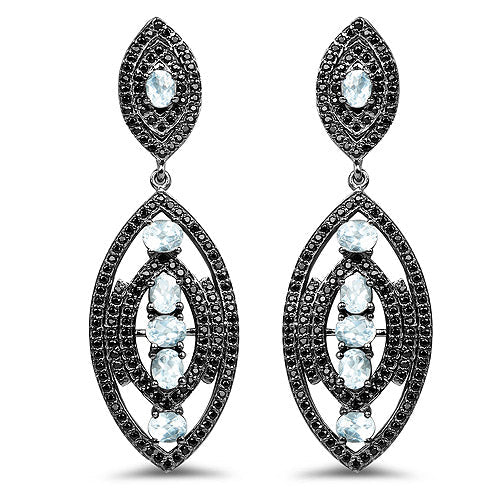 8.80 Carat Genuine Blue Topaz and Black Spinel .925 Sterling Silver Earrings on sale at MyriadMart
