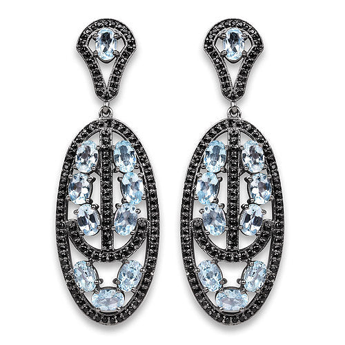 13.80 Carat Genuine Blue Topaz and Black Spinel .925 Sterling Silver Earrings on sale at MyriadMart
