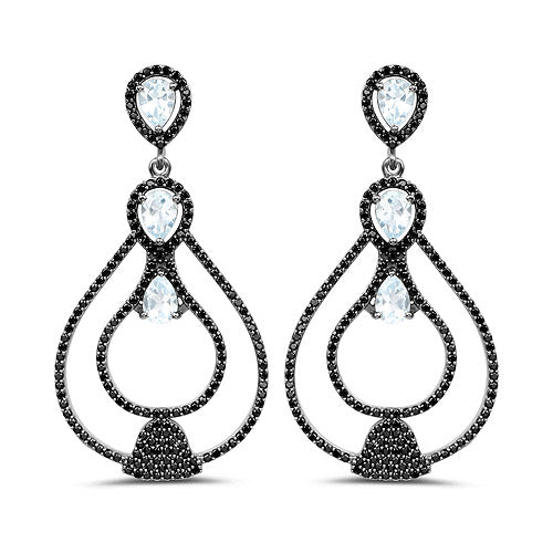 8.81 Carat Genuine Blue Topaz and Black Spinel .925 Sterling Silver Earrings on sale at MyriadMart