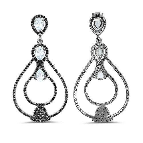 8.81 Carat Genuine Blue Topaz and Black Spinel .925 Sterling Silver Earrings on sale at MyriadMart