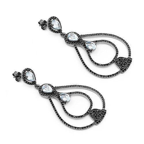 8.81 Carat Genuine Blue Topaz and Black Spinel .925 Sterling Silver Earrings on sale at MyriadMart