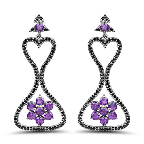 6.31 Carat Genuine Amethyst & Black Spinel .925 Sterling Silver Earrings on sale at MyriadMart