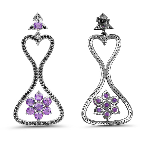 6.31 Carat Genuine Amethyst & Black Spinel .925 Sterling Silver Earrings on sale at MyriadMart