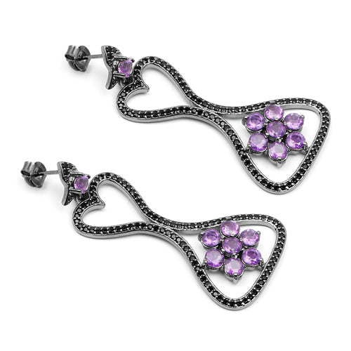 6.31 Carat Genuine Amethyst & Black Spinel .925 Sterling Silver Earrings on sale at MyriadMart