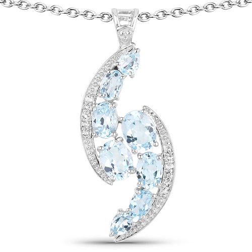 7.27 Carat Genuine Blue Topaz and White Topaz .925 Sterling Silver Pendant on sale at MyriadMart