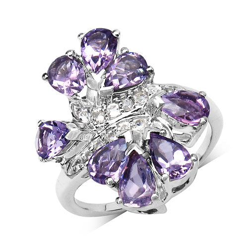 3.08 Carat Genuine Amethyst & White Topaz .925 Sterling Silver Ring on sale at MyriadMart