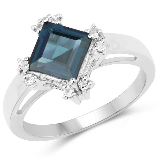 1.99 Carat Genuine London Blue Topaz & White Topaz .925 Sterling Silver Ring on sale at MyriadMart