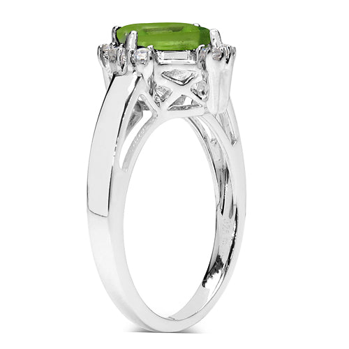 2.01 Carat Genuine Peridot & White Topaz .925 Sterling Silver Ring on sale at MyriadMart