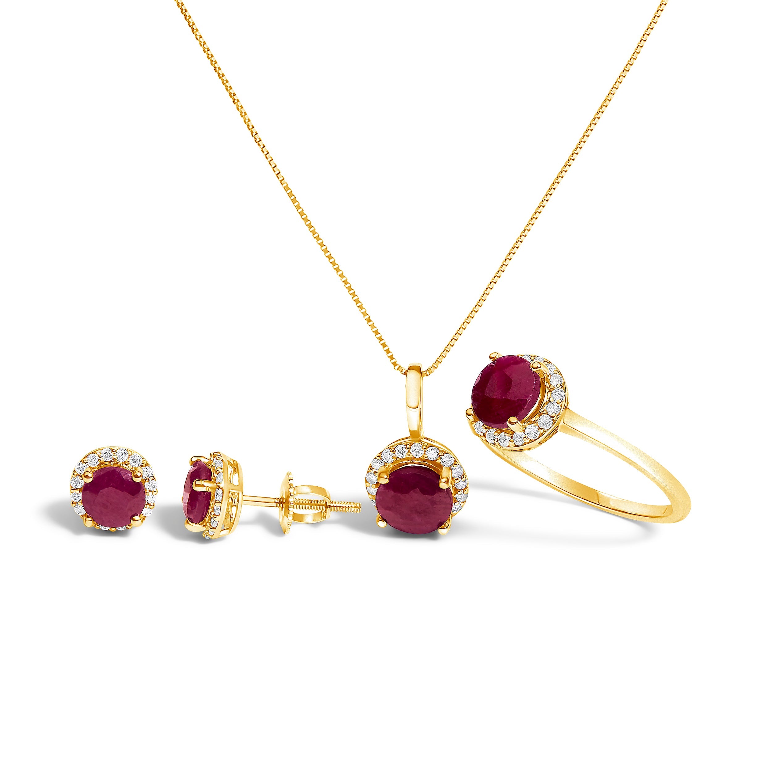 10K White Gold Purple Amethyst and 3/8 Cttw Diamond Halo Jewelry Set Earrings, Pendant & Ring on sale at MyriadMart