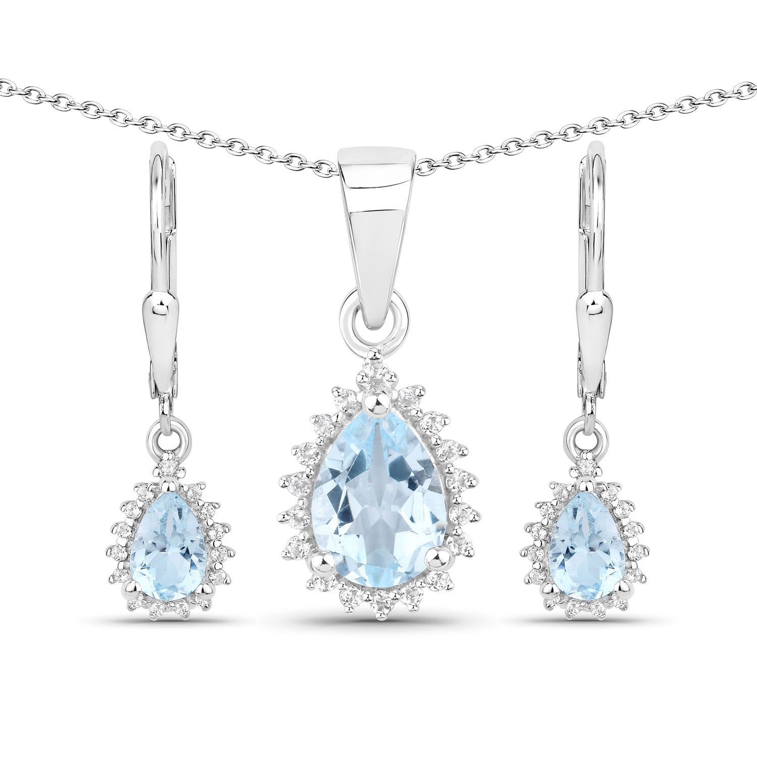 2.00 Carat Genuine Blue Topaz and White Topaz .925 Sterling Silver Jewelry Set on sale at MyriadMart
