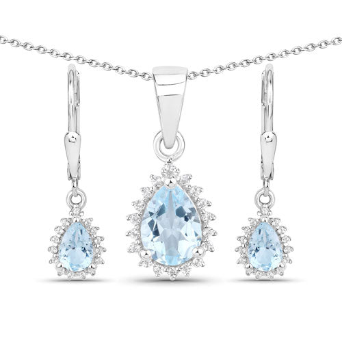 2.00 Carat Genuine Blue Topaz and White Topaz .925 Sterling Silver Jewelry Set on sale at MyriadMart