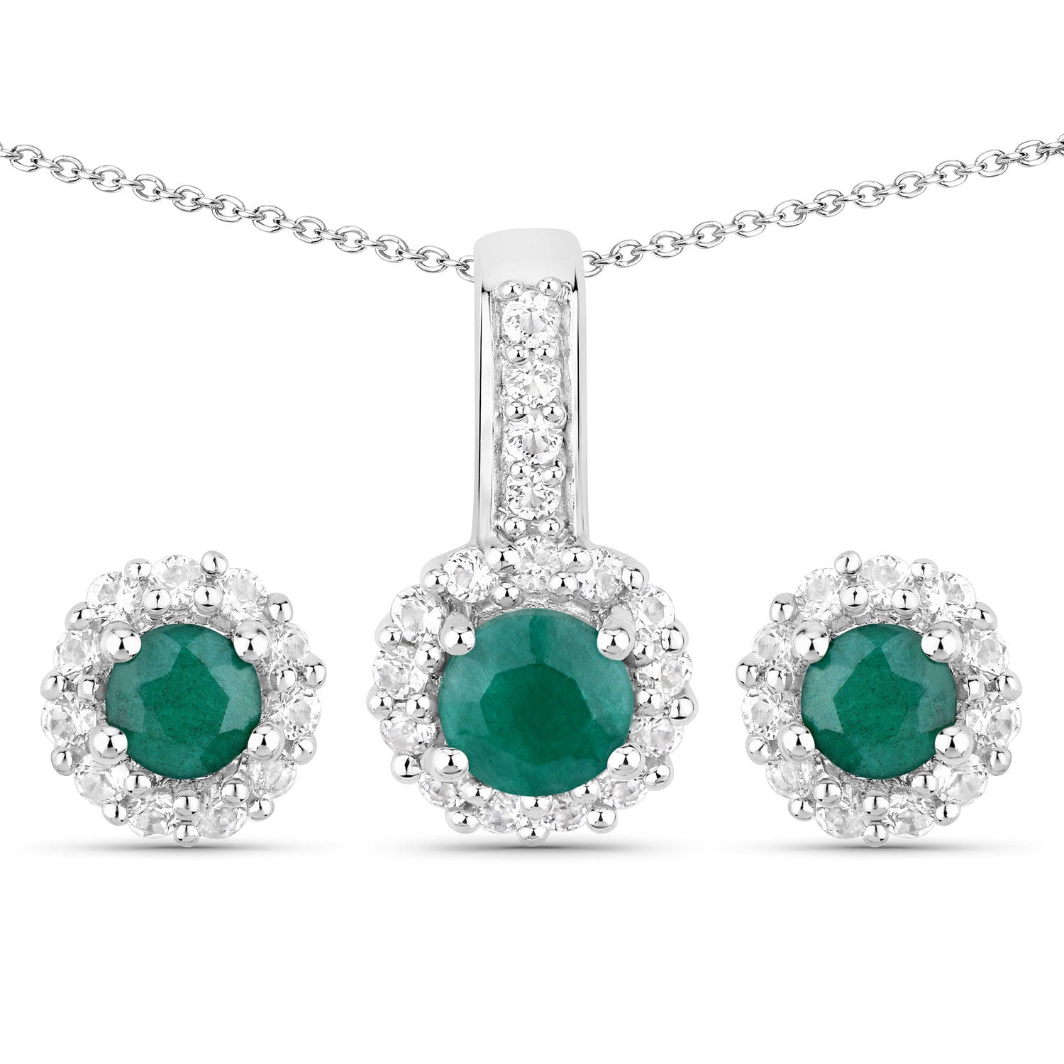 1.81 Carat Dyed Emerald and White Topaz .925 Sterling Silver Jewelry Set on sale at MyriadMart