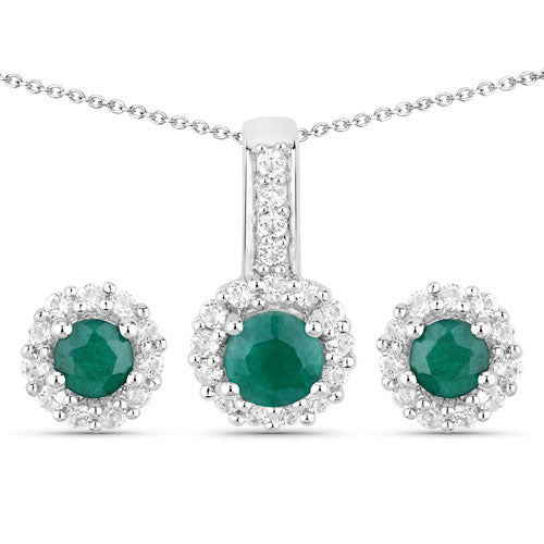 1.81 Carat Dyed Emerald and White Topaz .925 Sterling Silver Jewelry Set on sale at MyriadMart