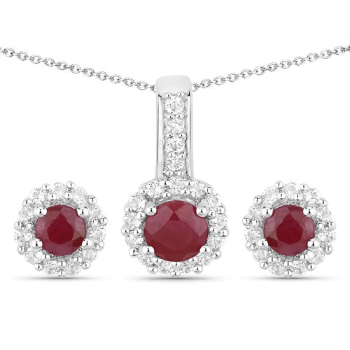 2.17 Carat Genuine Ruby and White Topaz .925 Sterling Silver Jewelry Set on sale at MyriadMart