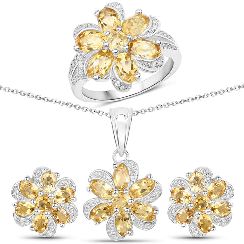 7.92 Carat Genuine Citrine and White Topaz .925 Sterling Silver 3 Piece Jewelry Set Ring, Earrings, and Pendant w/ Chain on sale at MyriadMart