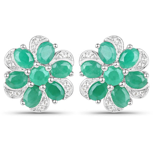 7.84 Carat Genuine Emerald and White Topaz .925 Sterling Silver 3 Piece Jewelry Set Ring, Earrings, and Pendant w/ Chain on sale at MyriadMart