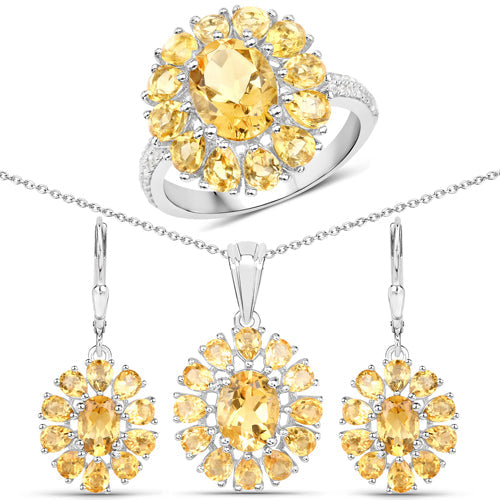12.24 Carat Genuine Citrine and White Topaz .925 Sterling Silver 3 Piece Jewelry Set Ring, Earrings, and Pendant w/ Chain on sale at MyriadMart