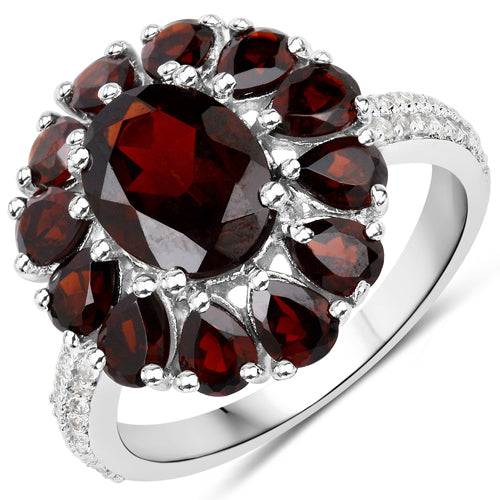 13.82 Carat Genuine Garnet and White Topaz .925 Sterling Silver 3 Piece Jewelry Set Ring, Earrings, and Pendant w/ Chain on sale at MyriadMart
