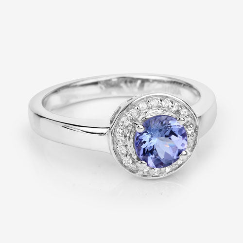 1.05 Carat Genuine Tanzanite and White Topaz .925 Sterling Silver Ring on sale at MyriadMart