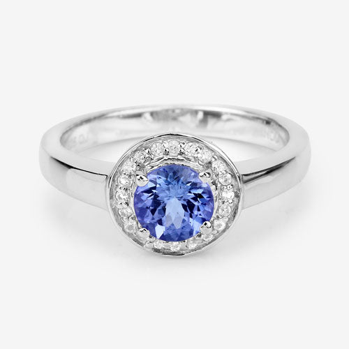 1.05 Carat Genuine Tanzanite and White Topaz .925 Sterling Silver Ring on sale at MyriadMart