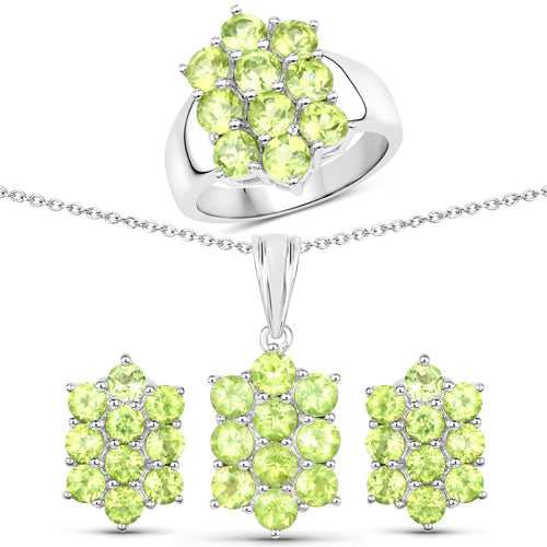 6.80 Carat Genuine Peridot .925 Sterling Silver 3 Piece Jewelry Set Ring, Earrings, and Pendant w/ Chain on sale at MyriadMart