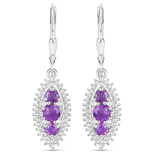 3.60 Carat Genuine Amethyst and White Topaz .925 Sterling Silver 3 Piece Jewelry Set Ring, Earrings, and Pendant w/ Chain on sale at MyriadMart