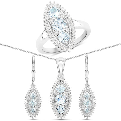 4.50 Carat Genuine Blue Topaz and White Topaz .925 Sterling Silver 3 Piece Jewelry Set Ring, Earrings, and Pendant w/ Chain on sale at MyriadMart