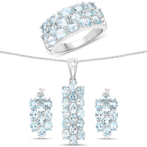 9.88 Carat Genuine Blue Topaz .925 Sterling Silver 3 Piece Jewelry Set Ring, Earrings, and Pendant w/ Chain on sale at MyriadMart