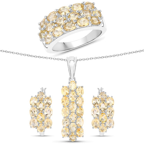 8.32 Carat Genuine Citrine .925 Sterling Silver 3 Piece Jewelry Set Ring, Earrings, and Pendant w/ Chain on sale at MyriadMart