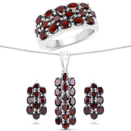 10.40 Carat Genuine Garnet .925 Sterling Silver 3 Piece Jewelry Set Ring, Earrings, and Pendant w/ Chain on sale at MyriadMart