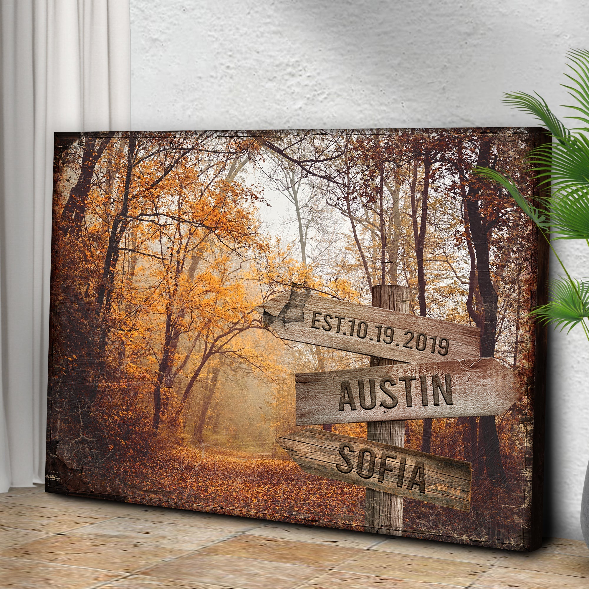 Autumn Road Couple Name Sign on sale at MyriadMart
