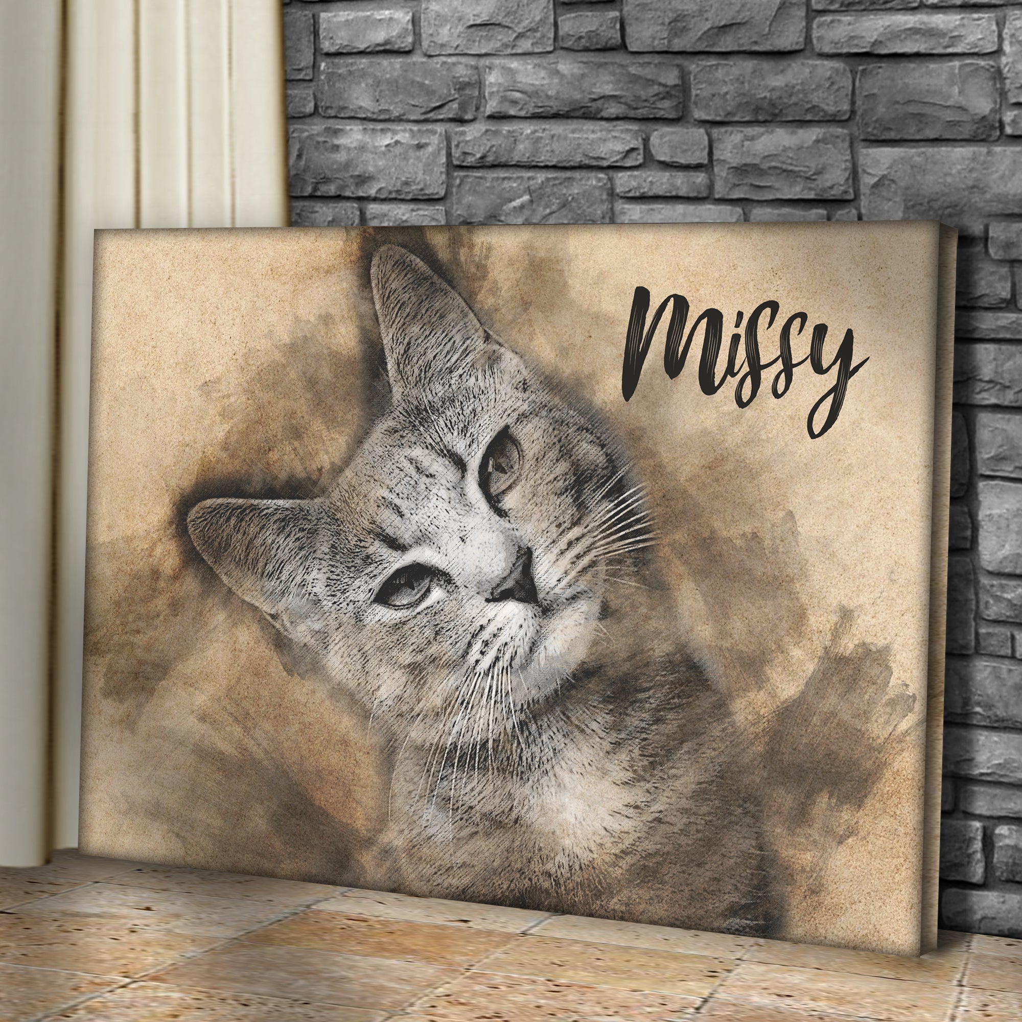 Cat Portrait Pencil Drawing Sign on sale at MyriadMart