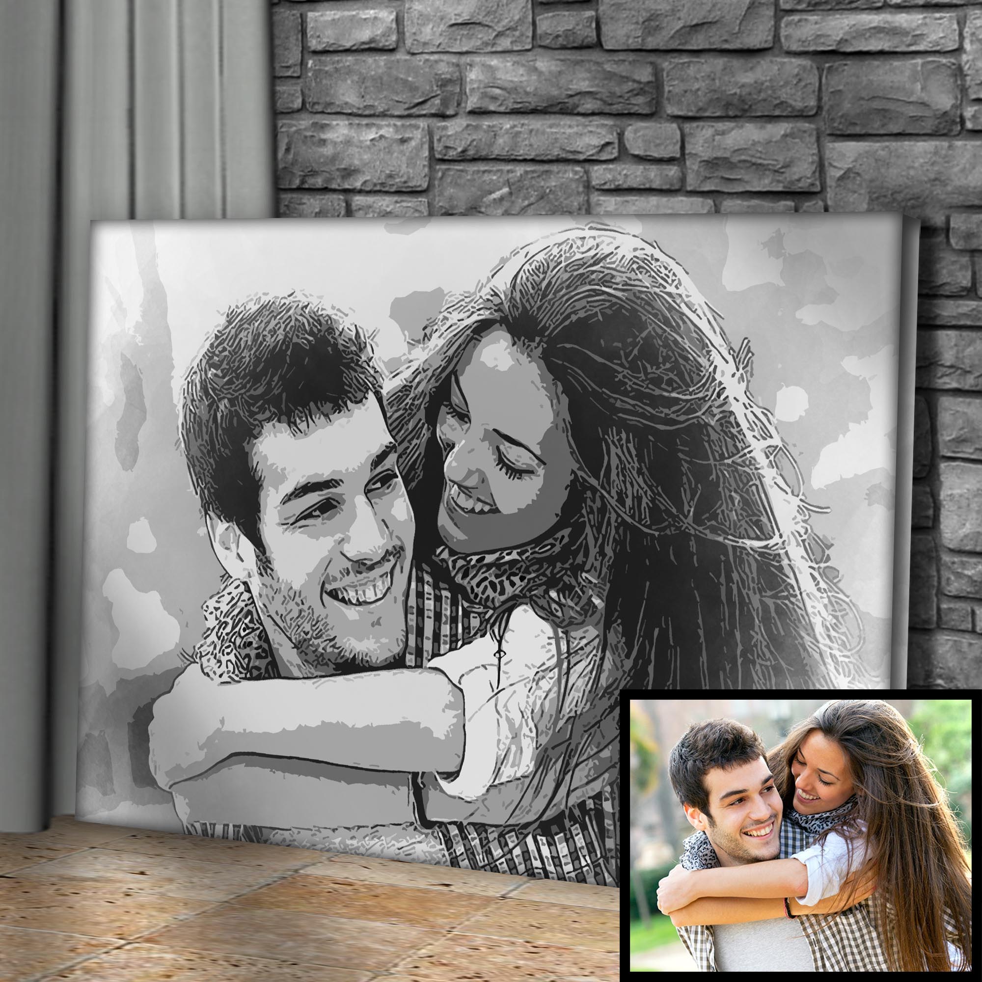 Couple Charcoal Portrait Sign on sale at MyriadMart