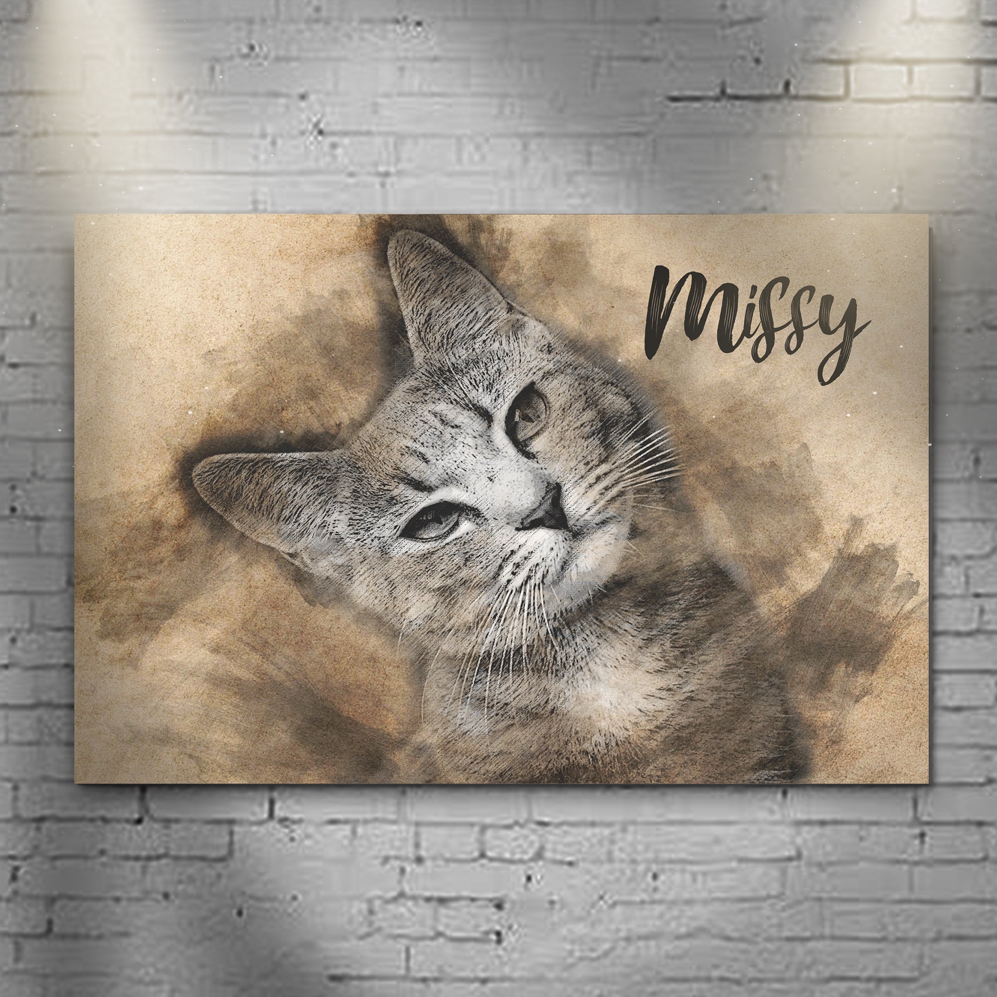 Cat Portrait Pencil Drawing Sign on sale at MyriadMart