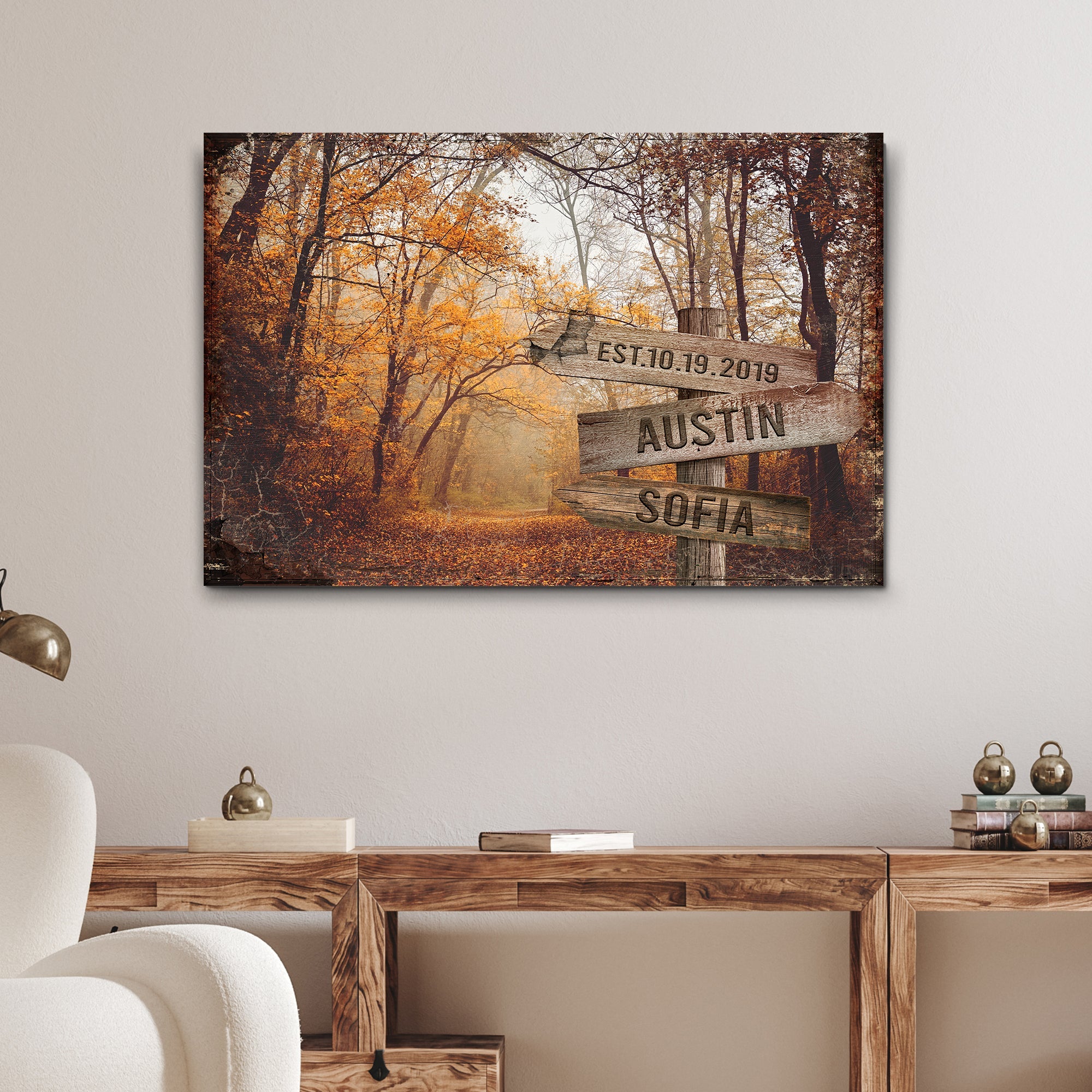 Autumn Road Couple Name Sign on sale at MyriadMart