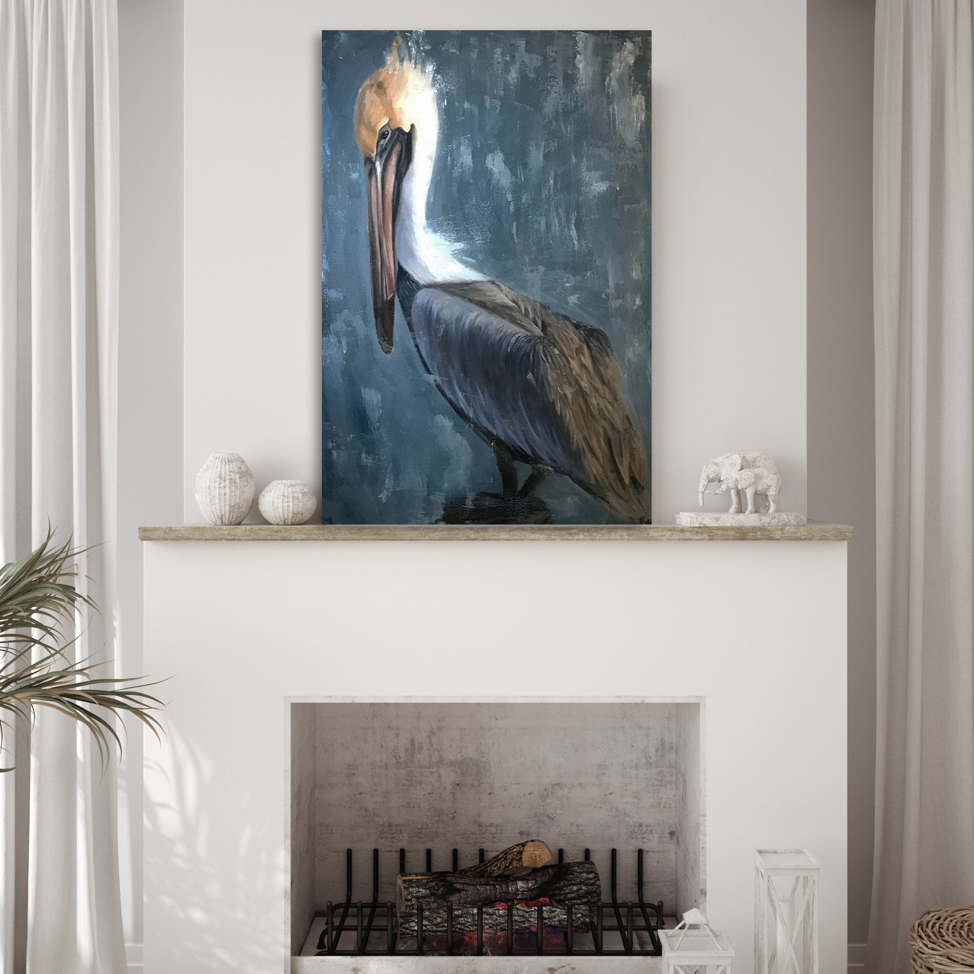 Pelican Painting "The Fish Catcher" Canvas Wall Art II on sale at MyriadMart