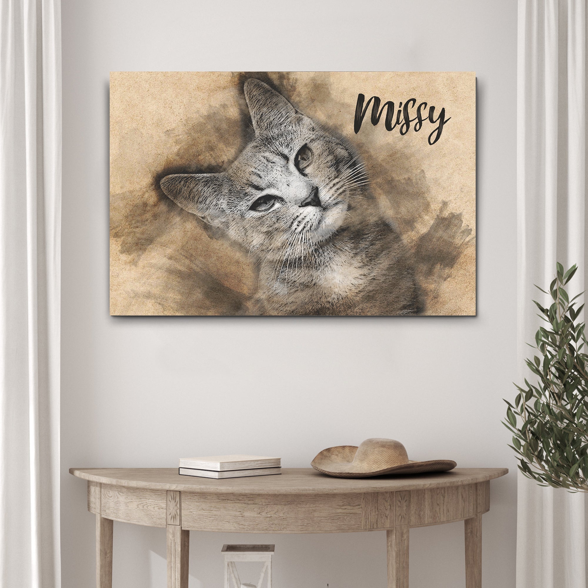 Cat Portrait Pencil Drawing Sign on sale at MyriadMart