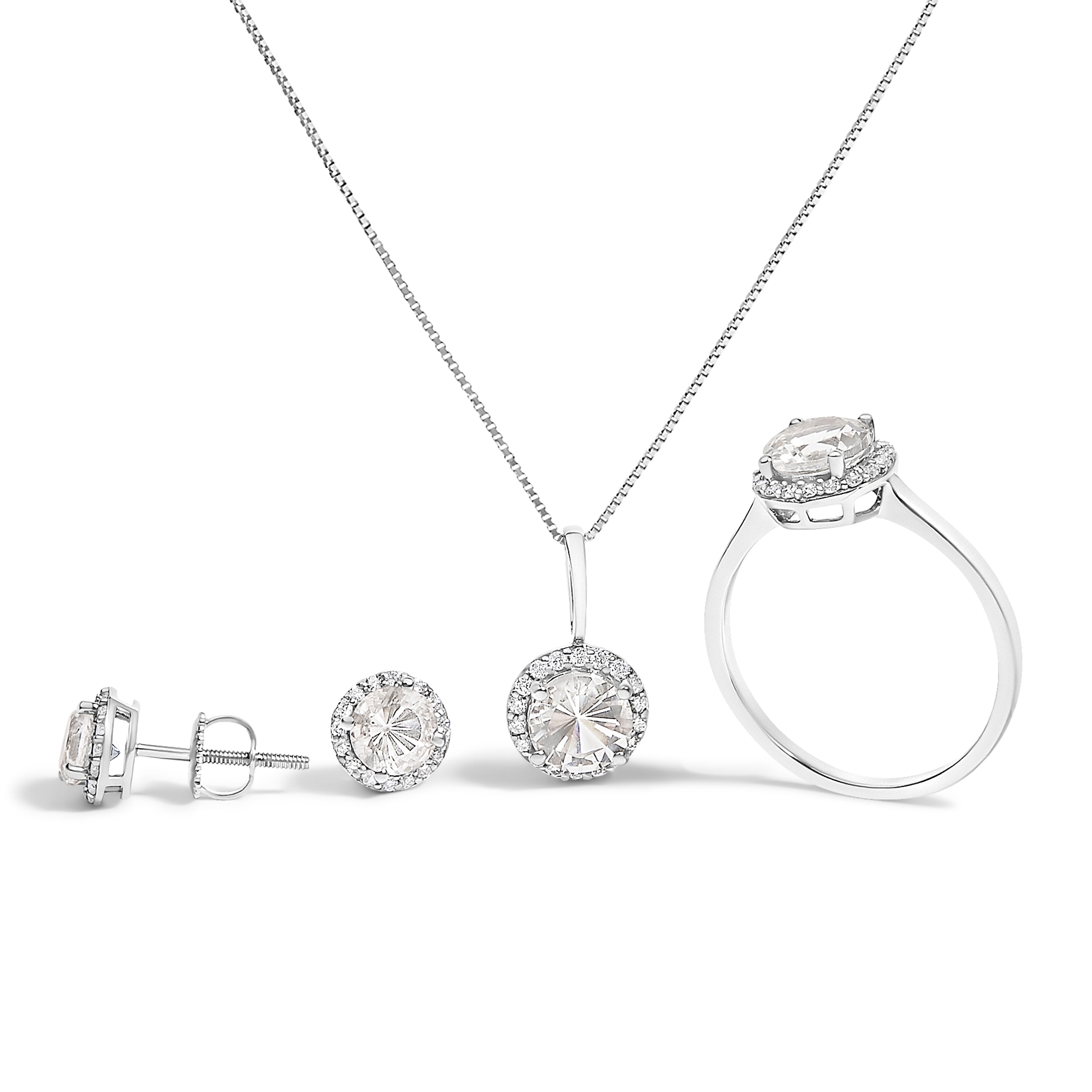 10K White Gold Purple Amethyst and 3/8 Cttw Diamond Halo Jewelry Set Earrings, Pendant & Ring on sale at MyriadMart