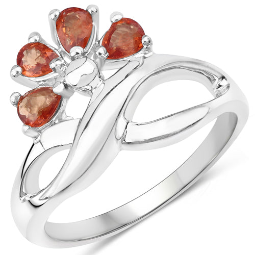 1.68 Carat Genuine Orange Sapphire .925 Sterling Silver Ring on sale at MyriadMart