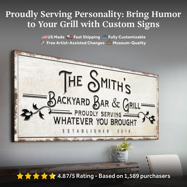 Backyard Bar & Grill Sign on sale at MyriadMart