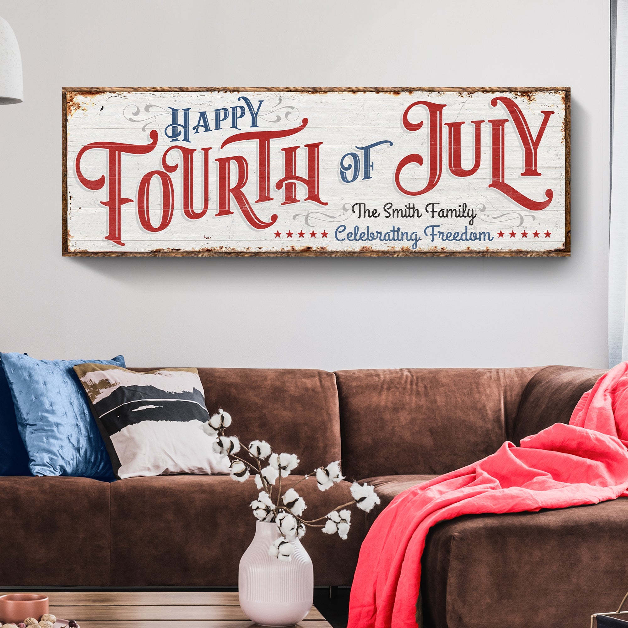 Happy 4th Of July Personalized Canvas Decor | Independence Day Canvas Home Wall Art | Red White And Blue Canvas | Living Room Wall Decor on sale at MyriadMart